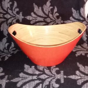 Unique Large 2 Handled Oval Spun Bamboo Bowl